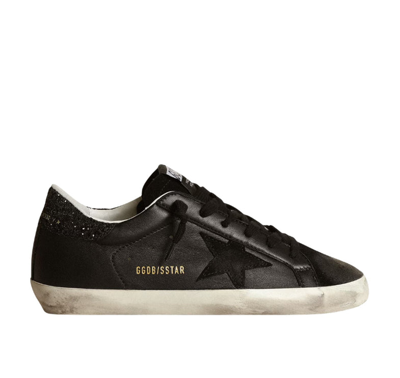 Golden Goose Women's Super Star Sneakers Black Nappa with Black Star and Glitter
