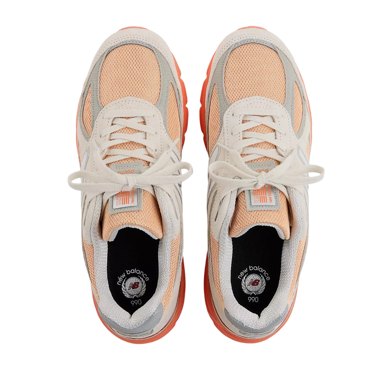 New Balance Made in USA 990v4 Moonbeam with Tangerine Heat and Dried Orange U990MO4