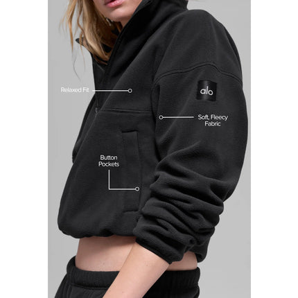 alo Women's Polar Fleece Retreat Cover Up Black
