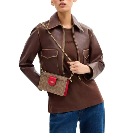 Coach Women's Poppy Crossbody Bag In Signature Canvas Gold/Tan/Carnation