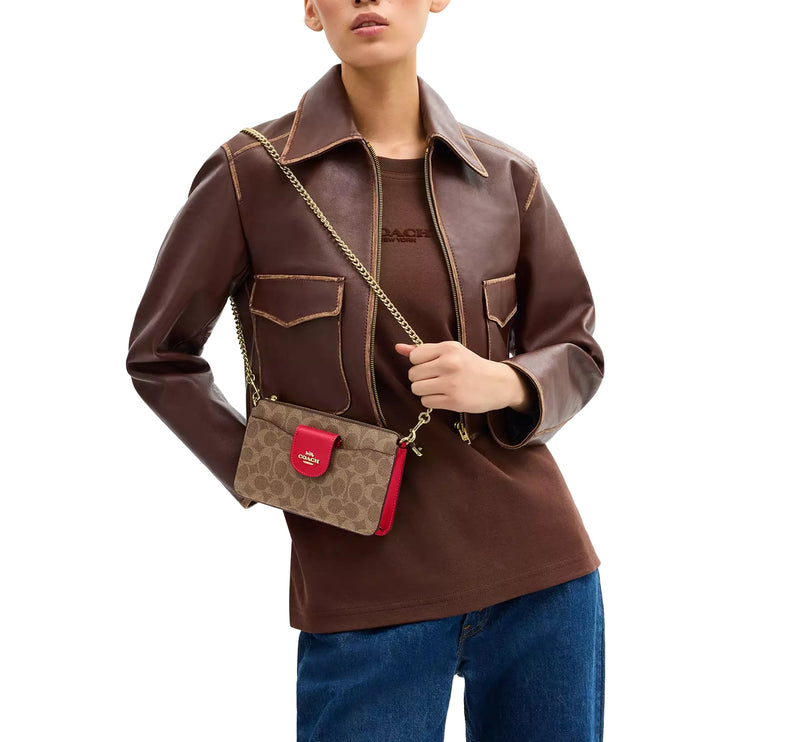 Coach Women's Poppy Crossbody Bag In Signature Canvas Gold/Tan/Carnation