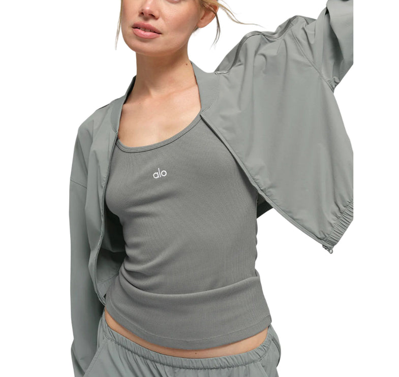 alo Women's Cropped Breezy Full-Zip Cover Up Lunar Grey