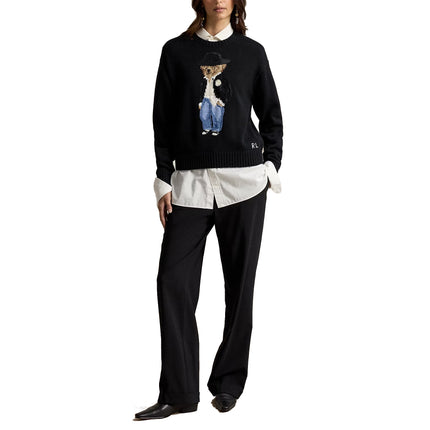Polo Ralph Lauren Women's Holiday Polo Bear Cotton Crewneck Polo Black