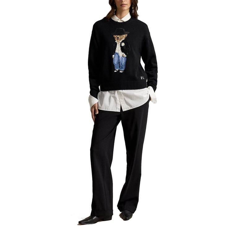 Polo Ralph Lauren Women's Holiday Polo Bear Cotton Crewneck Polo Black