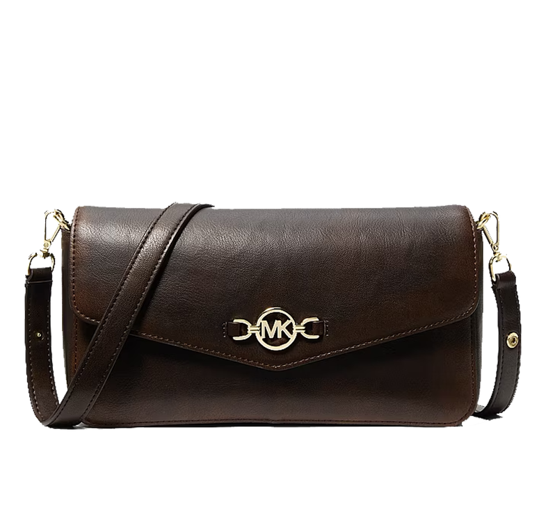 Michael Kors Women's Kacey Medium Burnished Shoulder Bag Chocolate/Gold