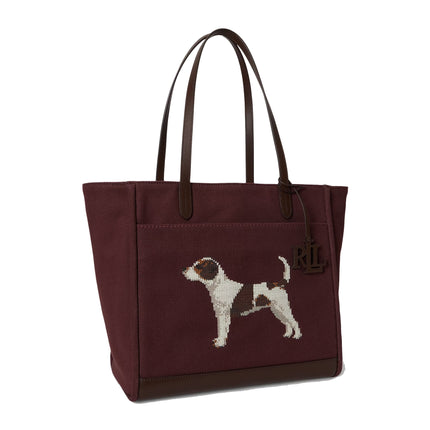 Polo Ralph Lauren Women's Dog-Embroidered Large Cameryn Tote Bag Dark Garnet/Brown
