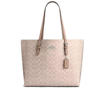 Coach Women's Mollie Tote Bag In Signature Canvas Silver/Sand/Taupe