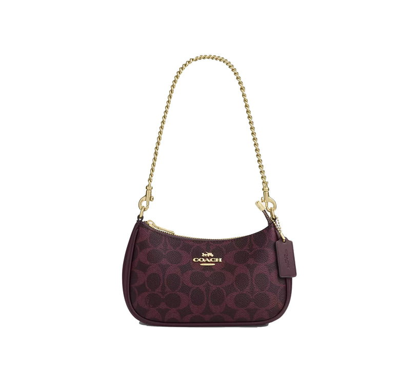 Coach Women's Teri Mini Crossbody Bag In Signature Canvas Gold/Black Currant