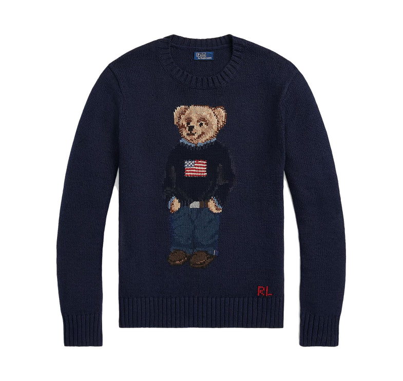 Polo Ralph Lauren Women's Polo Bear Linen-Cotton Crewneck Sweater Navy Multi