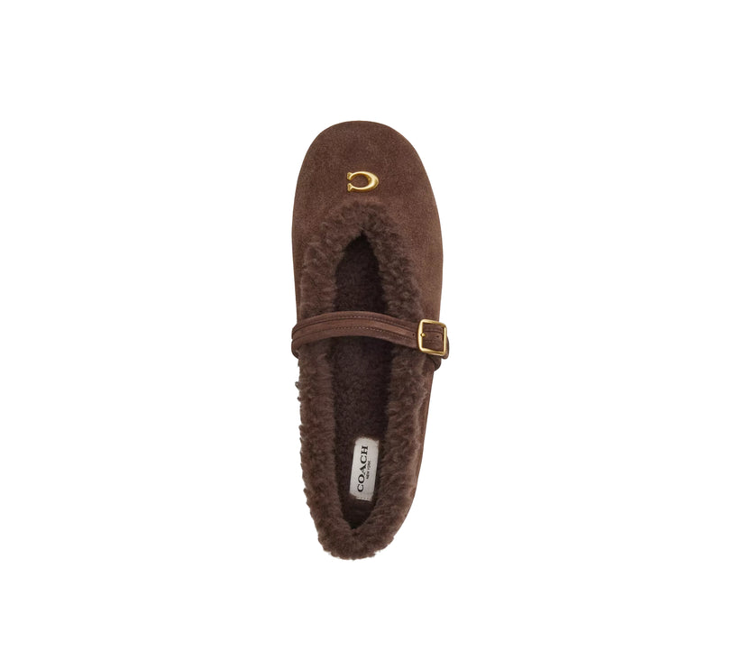Coach Women's Sculpted C Mary Jane In Shearling Chocolate Brown
