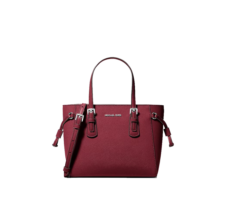 Michael Kors Women's Voyager Extra-Small Pebbled Leather Convertible Crossbody Bag Maroon