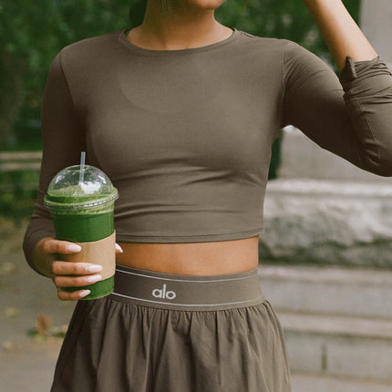 alo Women's Alosoft Crop Finesse Long Sleeve Olive Tree