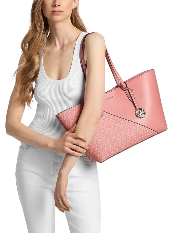 Michael Kors Women's Avalon Medium Signature Logo and Smooth Tote Bag Sunset Rose