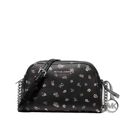 Michael Kors Women's Ashton Extra-Small Floral Printed Camera Crossbody Bag Black/Silver