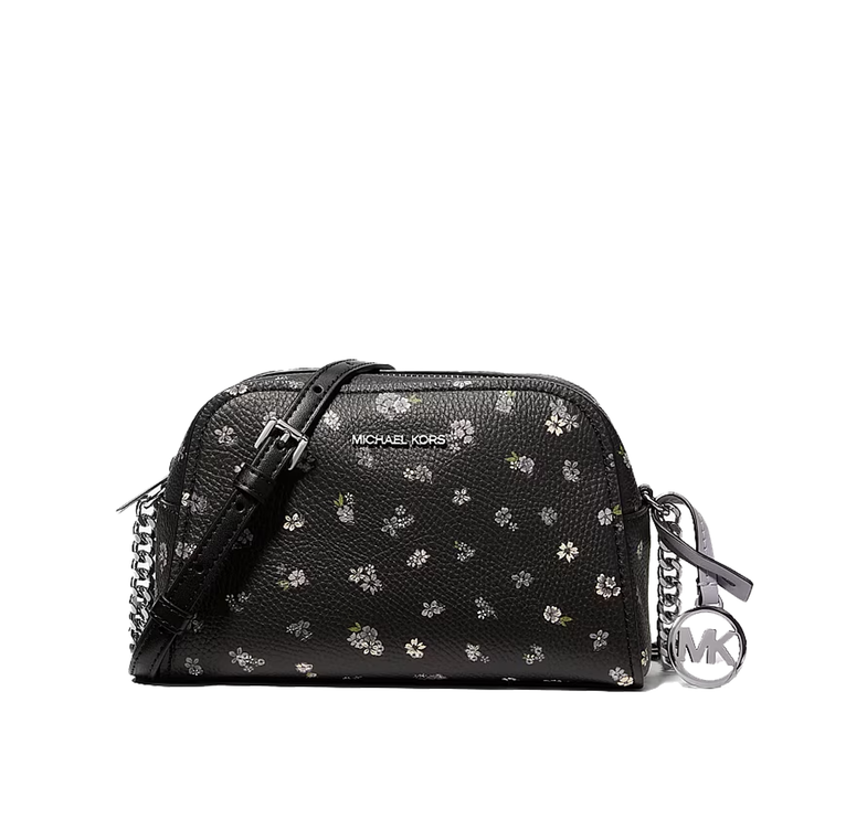 Michael Kors Women's Ashton Extra-Small Floral Printed Camera Crossbody Bag Black/Silver