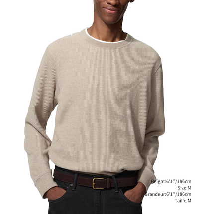 Uniqlo Unisex Waffle Crew Neck T-Shirt 32 Beige