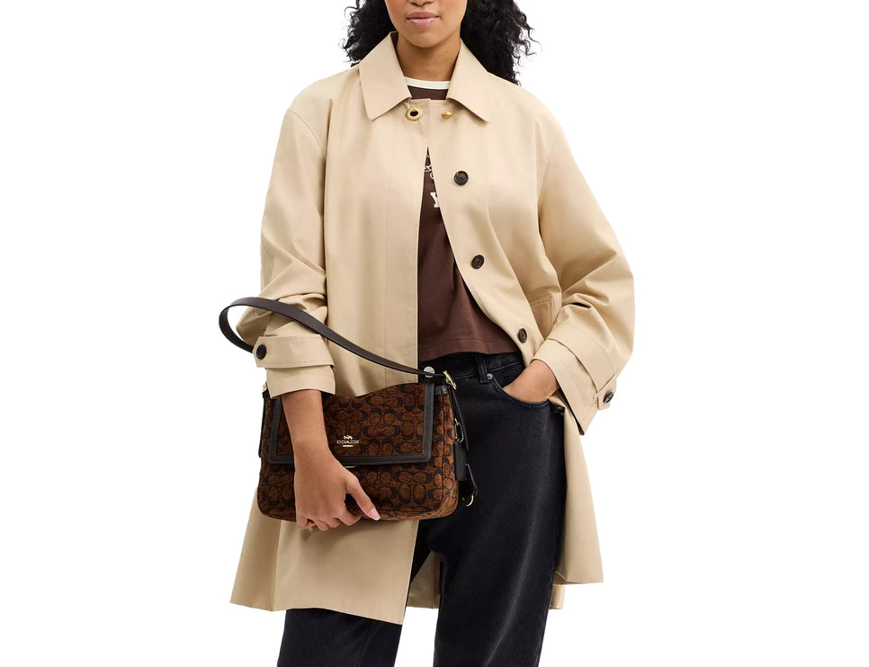 Coach Women's Etta Flap Bag In Signature Chenille Gold/Truffle