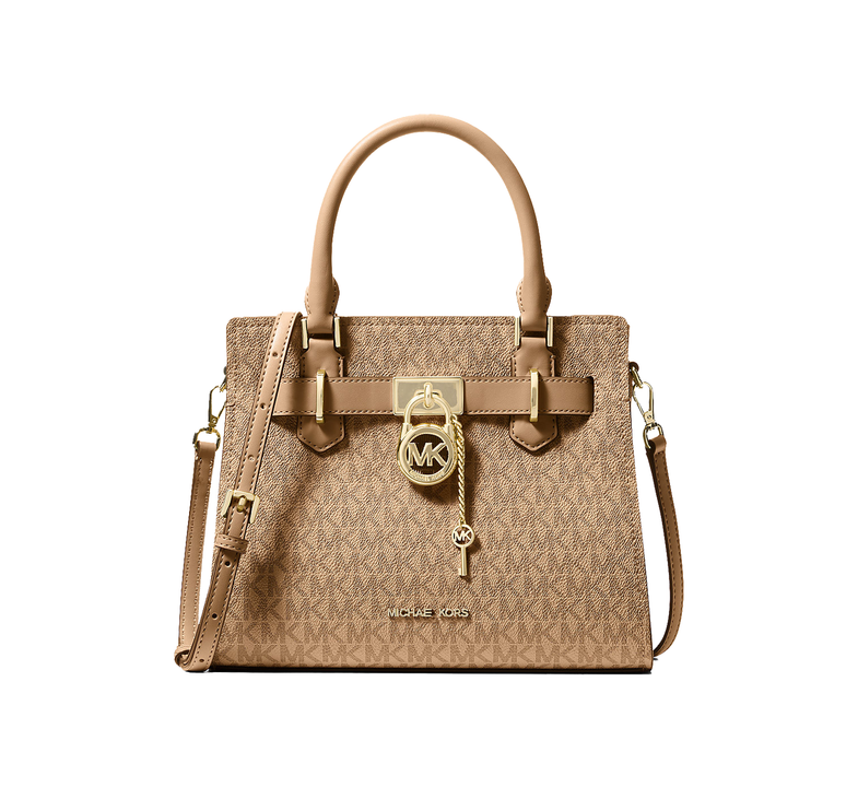 Michael Kors Women's Hamilton Small Signature Logo Satchel Bag Camel/Gold