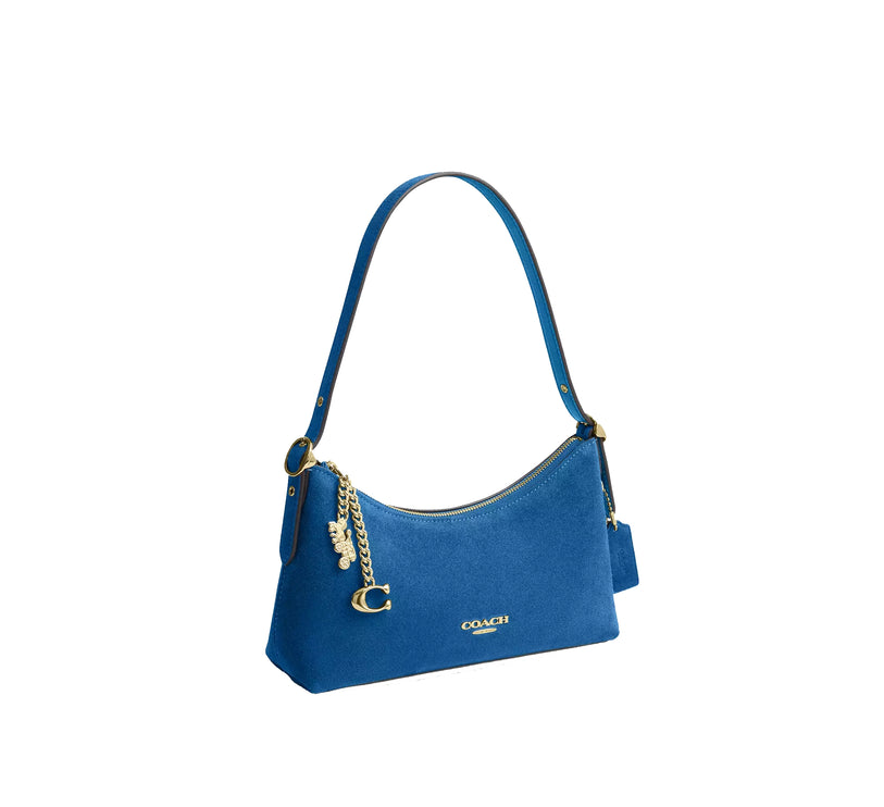 Coach Women's Emeilia Shoulder Bag Suede/Gold/Blue Jay