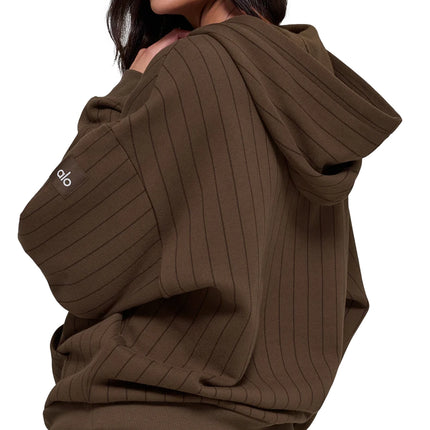 alo Women's Pinstripe Hoodie Espresso Pinstripe