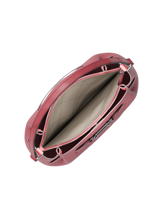 Michael Kors Women's Carson Medium Pebbled Leather Convertible Bucket Crossbody Bag Hibiscus/Silver