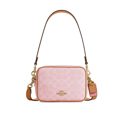 Coach Women's Mini Carey Crossbody Bag In Signature Canvas With Charms Gold/Powder Pink