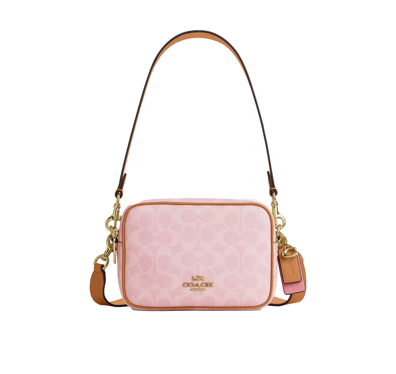 Coach Women's Mini Carey Crossbody Bag In Signature Canvas With Charms Gold/Powder Pink