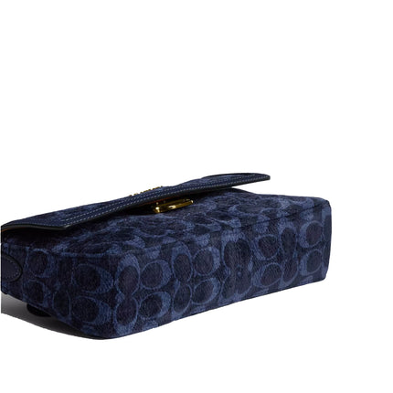 Coach Women's Etta Small Flap Shoulder Bag In Signature Chenille Gold/Navy