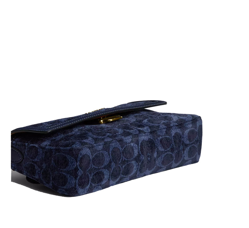Coach Women's Etta Small Flap Shoulder Bag In Signature Chenille Gold/Navy