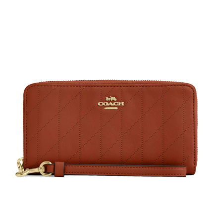 Coach Women's Long Zip Around Wallet With Quilting Gold/Cinnamon