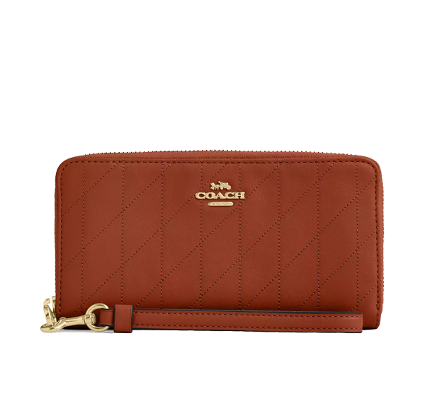 Coach Women's Long Zip Around Wallet With Quilting Gold/Cinnamon