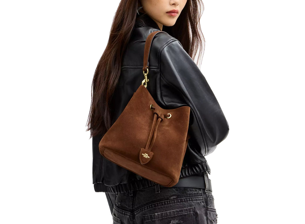 Coach Women's Rowan Bucket Bag Suede/Gold/Warm Brown