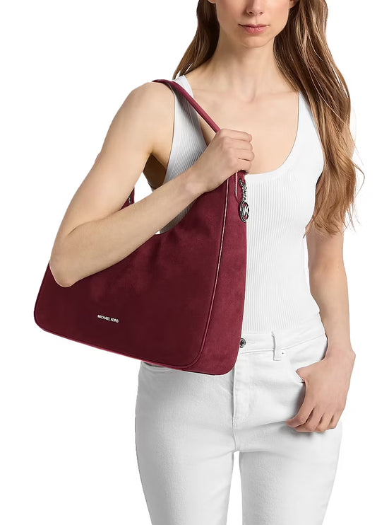 Michael Kors Women's Nayla Medium Fringed Hobo Shoulder Bag Maroon