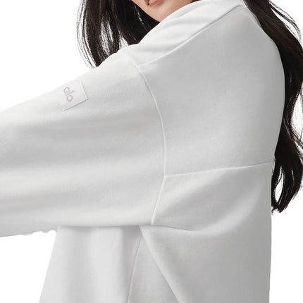 alo Women's Take It Easy Long Sleeve Henley Pullover White