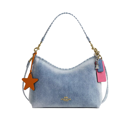 Coach Women's Laurel Shoulder Bag In Loved Denim With Charms Gold/Light Indigo
