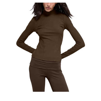 alo Women's Ribbed Mesmerize Mock Neck Long Sleeve Espresso