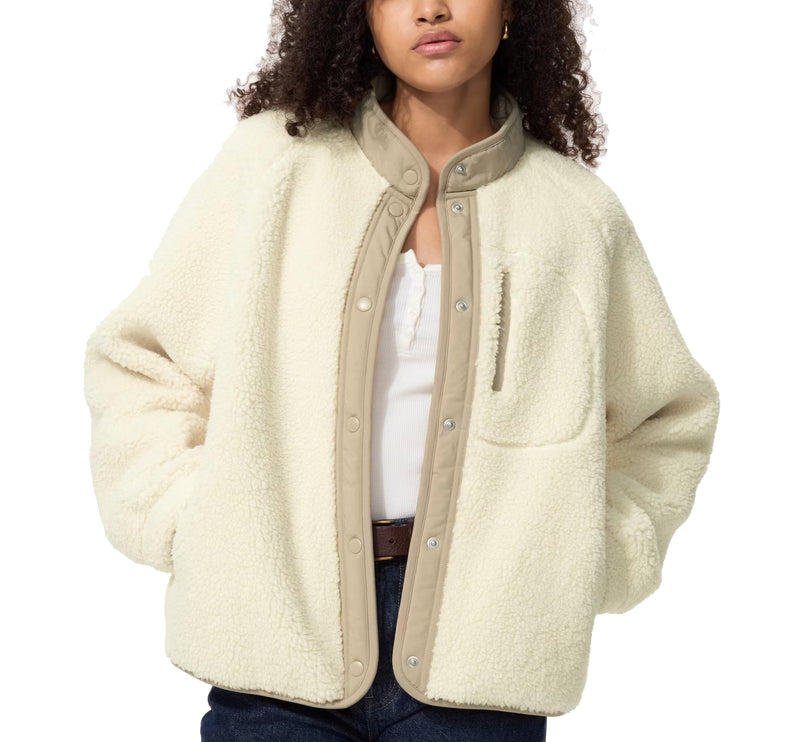 Uniqlo Women's Pile Lined Fleece Combination Jacket 01 Off White