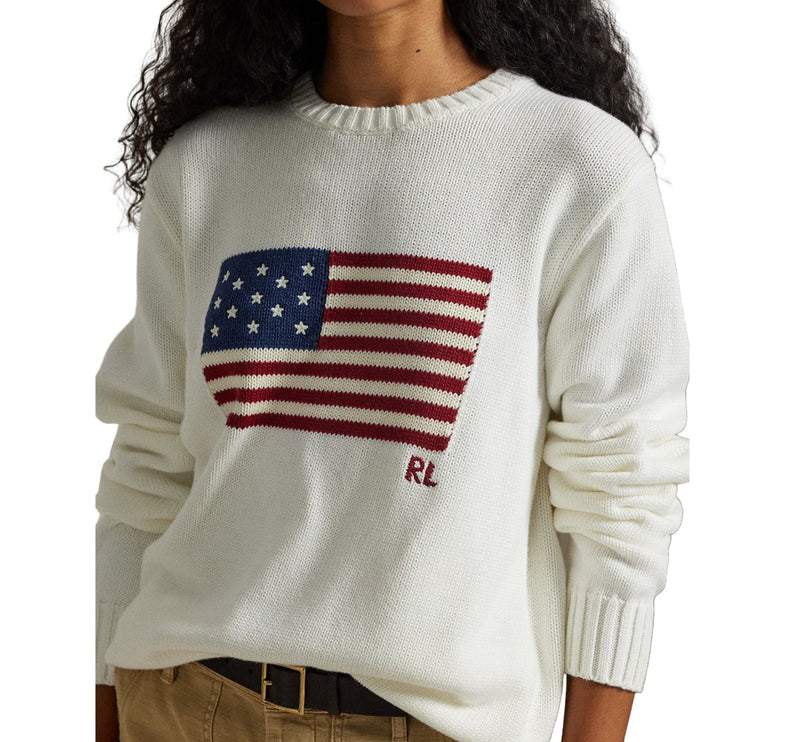 Polo Ralph Lauren Unisex The Iconic Flag Sweater Deckwash White