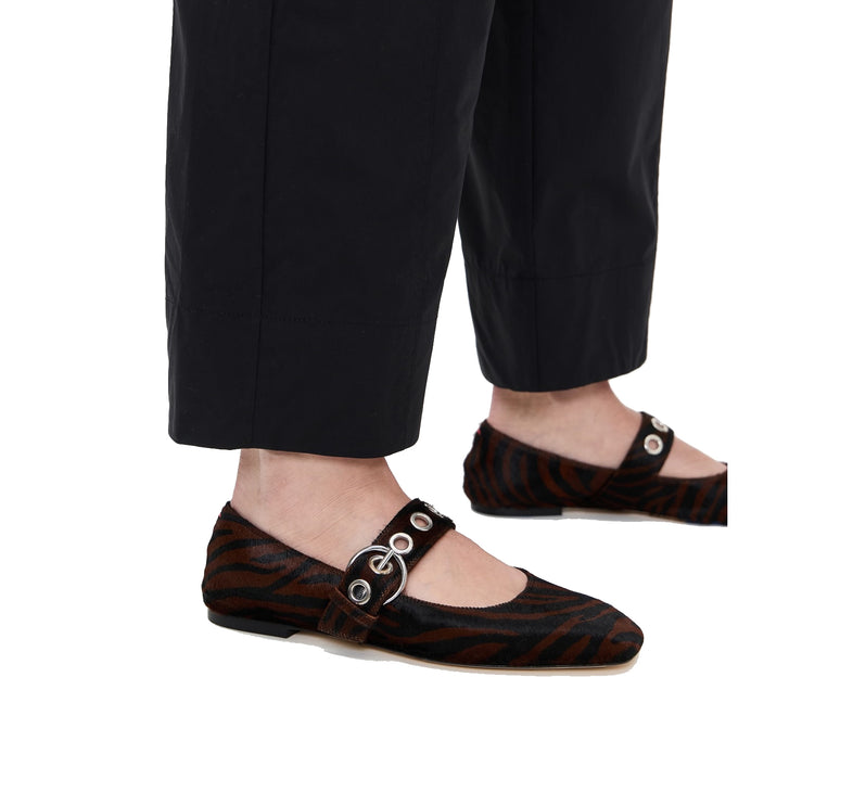 AEYDE Women's Uma Eyelet Zebra Ponyhair Moka Flats Moka