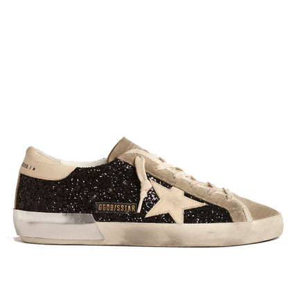 Golden Goose Women's Super Star in Black Glitter with Cream Star and Suede Inserts