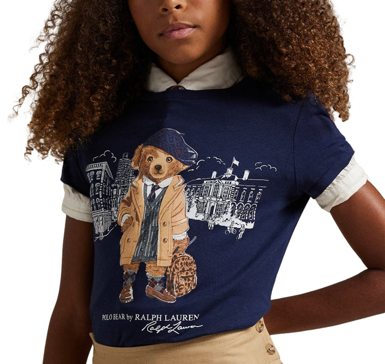 Polo Ralph Lauren Girl's Polo Bear Cotton Jersey Tee Refined Navy
