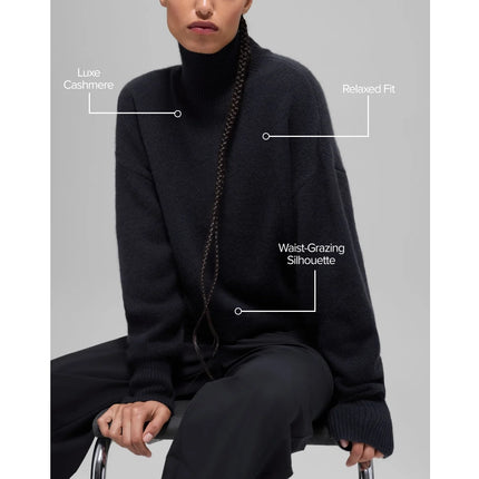 alo Women's Wool Cashmere Cropped New Class Turtleneck Sweater Black