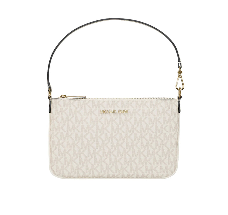 Michael Kors Women's Jet Set Small Signature Logo Convertible Wristlet Light Cream