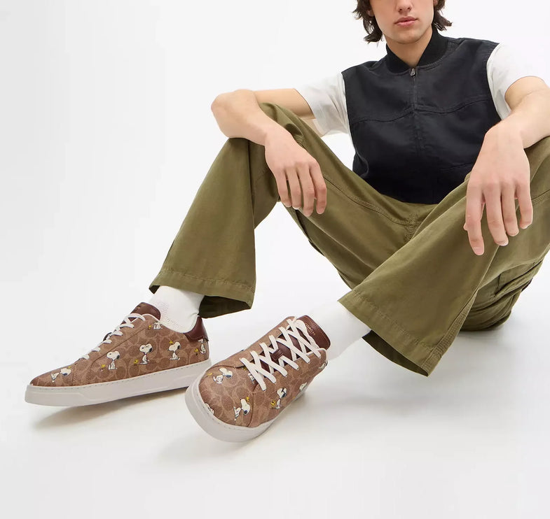 Coach Men's Coach X Peanuts High Line Sneaker In Signature Canvas With Snoopy Print Tan