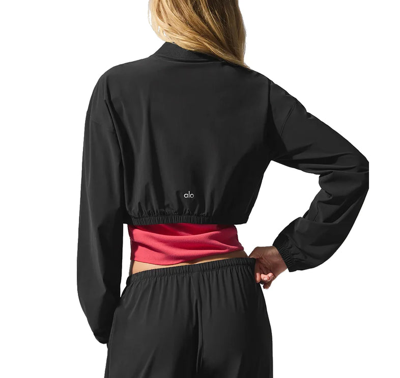 alo Women's Cropped Breezy Full-Zip Cover Up Black
