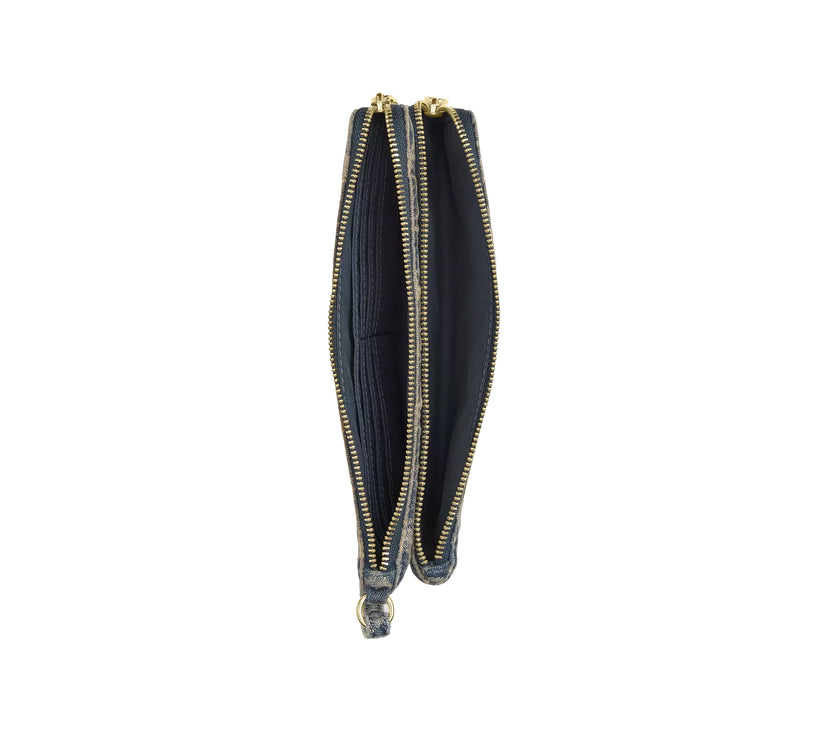 Coach Women's Double Zip Wristlet In Signature Regenerative Cotton Denim Gold/Denim