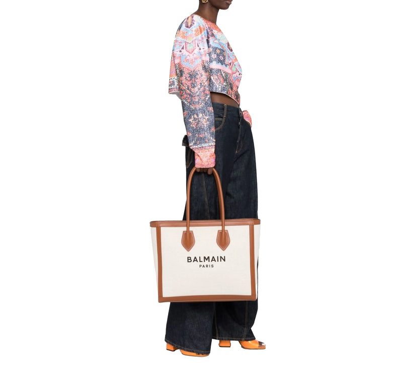 Balmain Women's B-Army Tote Bag with Logo Beige
