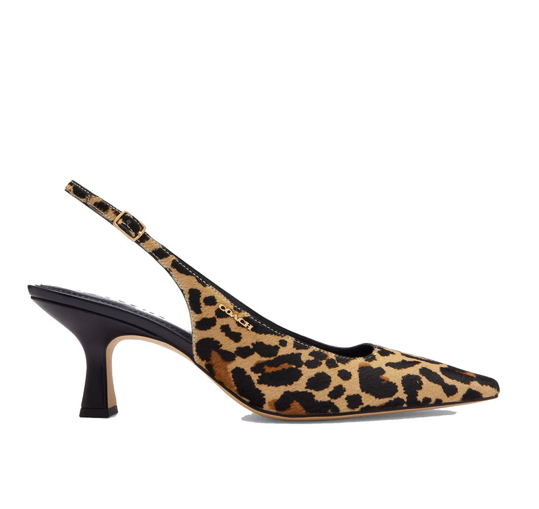 Coach Women's Slingback Heel With Leopard Print Tan/Black