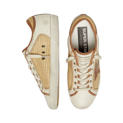 Golden Goose Women's Super-Star in White Leather and Raffia with Brick Red Star and Inserts