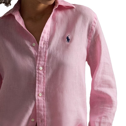 Polo Ralph Lauren Women's Classic Fit Linen Shirt Carmel Pink